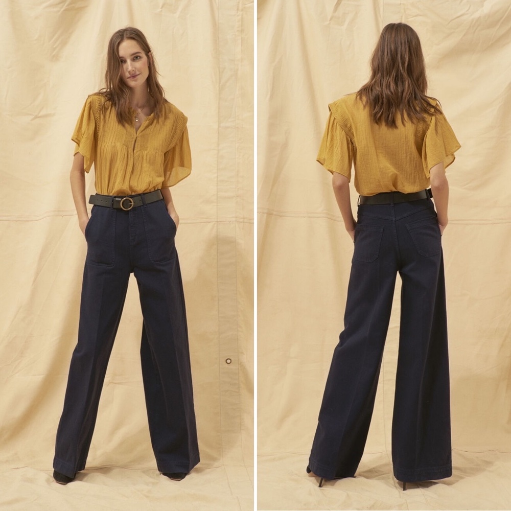 NWT ✨BA&SH✨ Dixon Wide Leg High Rise Trouser in Dark Blue Sz SM